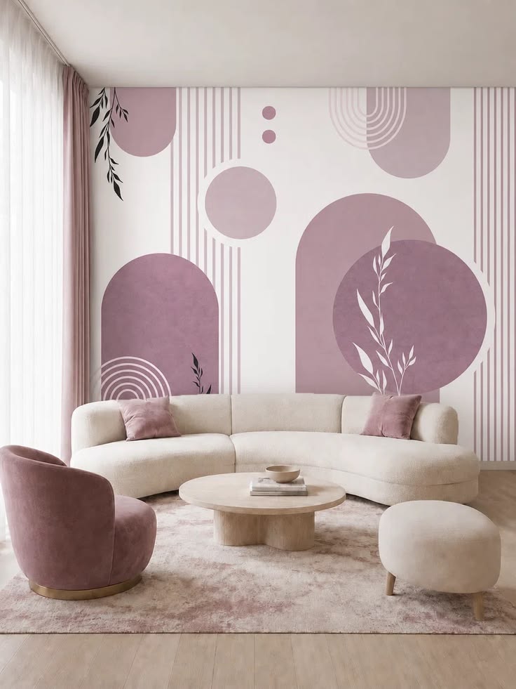A warm living room styled with rattan and modern art